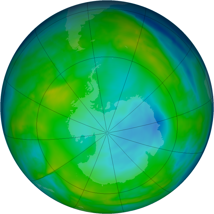 Antarctic ozone map for 19 June 2015